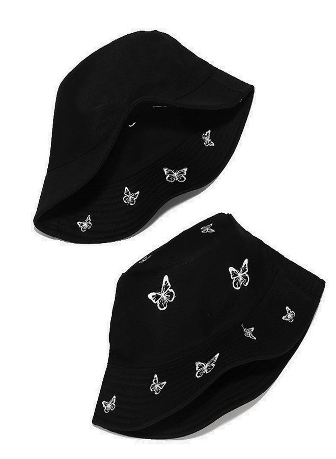 Umeepar Embroidered Bucket Hat Reversible Packable Foldable Beach Sun Hat Outdoor Cap for Women Men (Butterfly Black/Plain Black) - Image 4